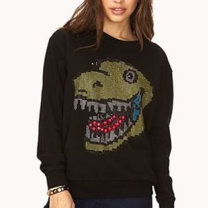 Forever 21 dinosaur graphic rhinestone sweater